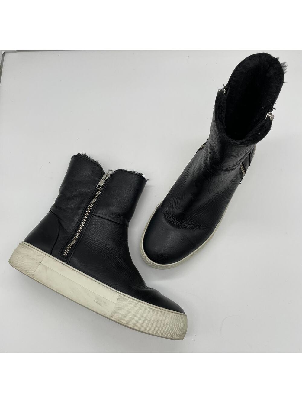 J/Slides Allie Faux Fur Lined Leather Sneaker Boots - Black - 8